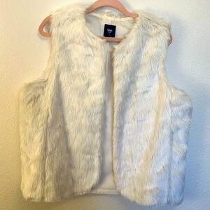 Gap Ivory Faux Fur Vest - Large